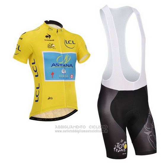 2014 Abbigliamento Ciclismo Astana Lider Giallo Manica Corta e Salopette